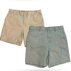 Old Navy Men's Tan and Blue Gray Flat Front Shorts 36 Slim